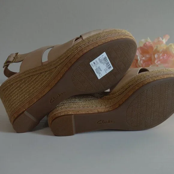 Clarks Amelia Dally Ecru Leather Espadrille Wedge Sandals - Picture 12 of 12